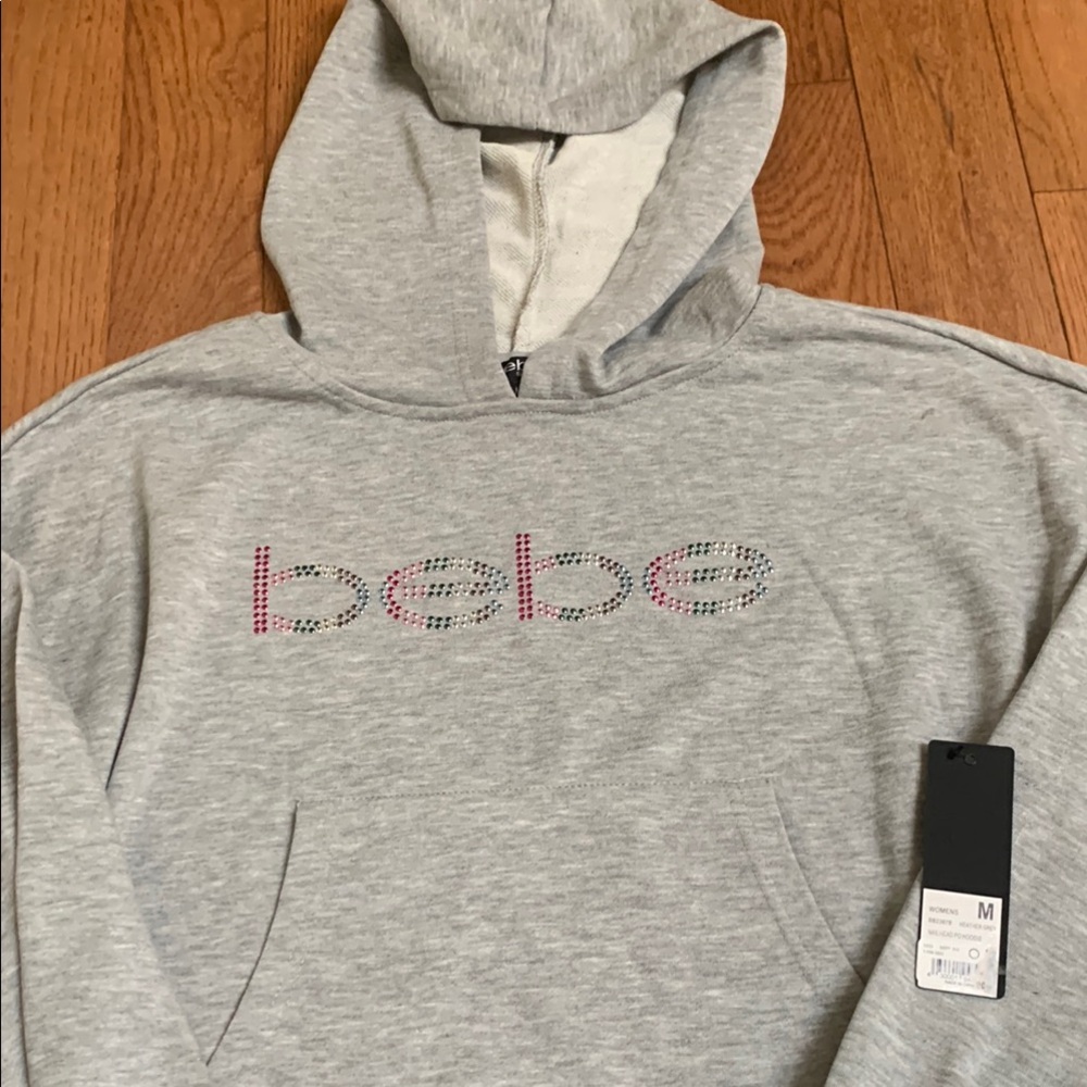 Bebe Heather Gray Hoodie with Rhinestone Logo